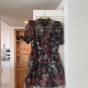 Alice + Olivia Vernita Puff Sleeve Mini Dress In After Midnight